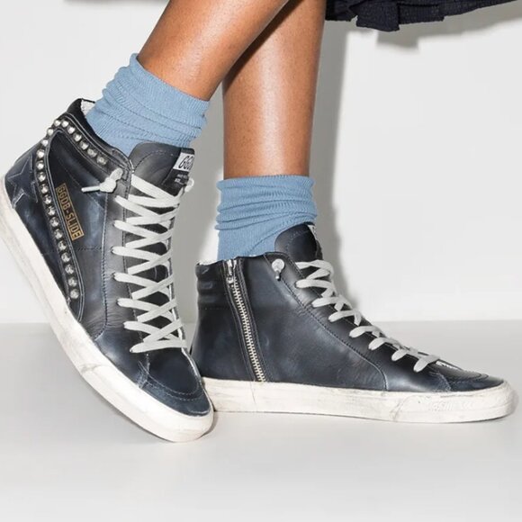 Golden Goose Slide Distressed Studded Sneakers - Picture 2 of 10